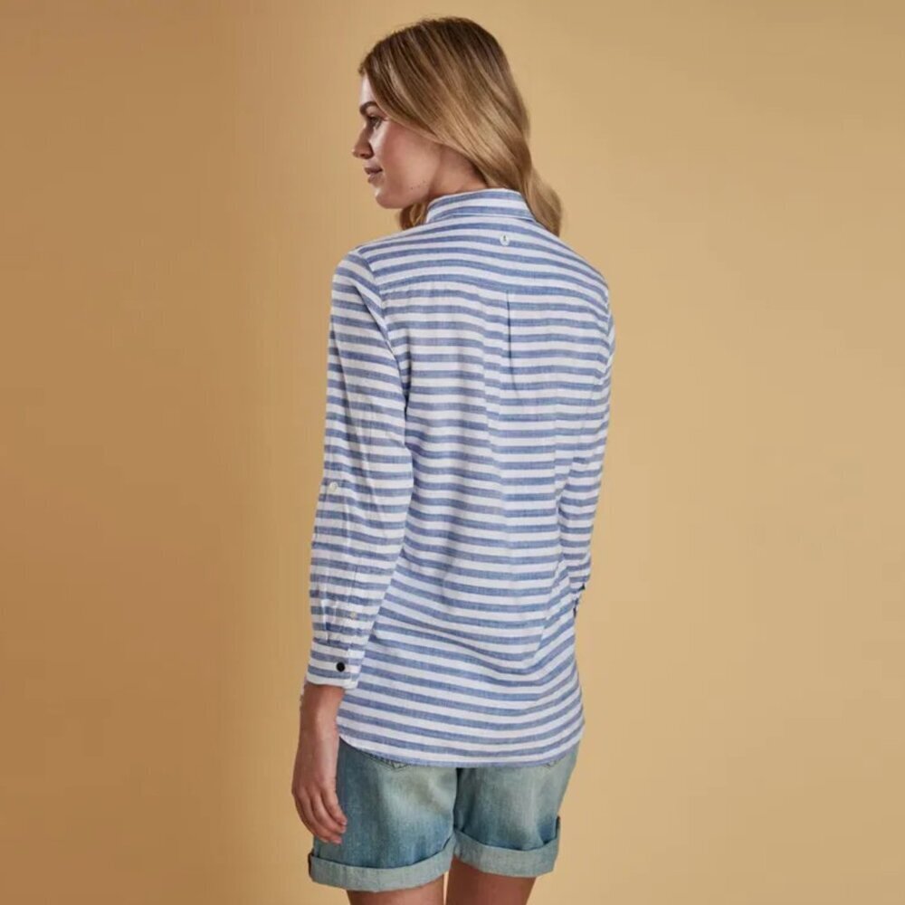 Barbour Craster Striped Button Down Shirt Blue White Cotton Relaxed Women's ? - Picture 3 of 9
